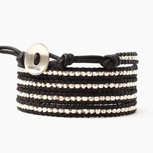 Chan Luu Sterling Silver Five Wrap Bracelet on Natural Black Leather